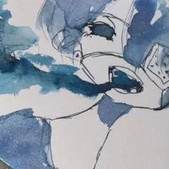 No.32 オリジナル手描き原画イラスト 一点物『蒼を吐く』 ポストカードサイズ