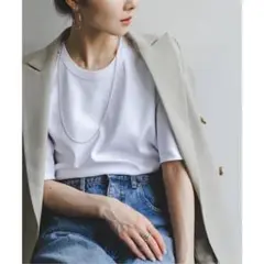 noble スビンコットン5分袖Tシャツ ホワイト