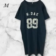 ロングTシャツ　Tシャツワンピ　プリント　M　ダークグレー