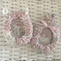 手編み♡トレカケース♡B8硬質ケースデコ♡2個セット♡ピンク系♡着ぐるみ