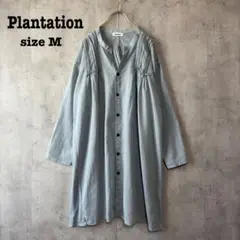 良品　プランテーション　コットンバンドカラーシャツワンピース M ライトブルー