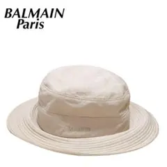 BALMAIN PARIS ハット 麻混 ベージュ ロゴ刺繍
