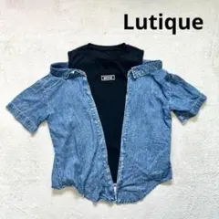 【Lutique】160 キッズ 重ね着スタイル Tシャツ デニム　肩出し