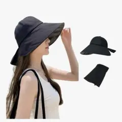 日除け帽子 ブラック UV99%カット 折りたたみハット レディース 春夏用