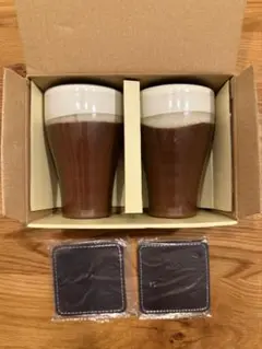 【未使用】陶器製タンブラー•コースターセット ペアグラス ビアグラス 引出物