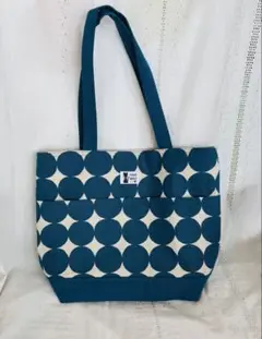 青と白の円形デザイン トートバッグ