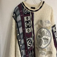 santafe サンタフェ　アイボリー 刺繍　ニット セーター　XL