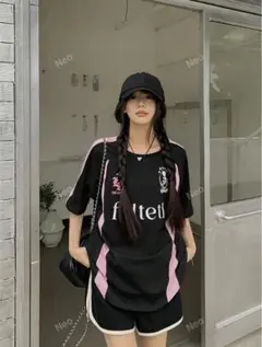 スポーツウェア 半袖Tシャツ ブラック/ピンク M