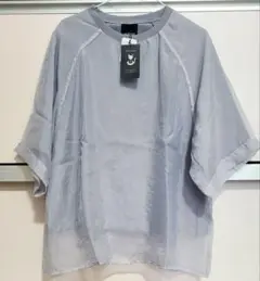 オーガンジー レイヤード ラグラン Tシャツ ブルーグレー　フリーサイズ