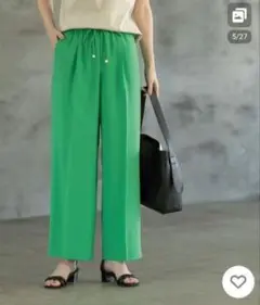 オペークドットクリップ　イージーワイドパンツ　グリーンL