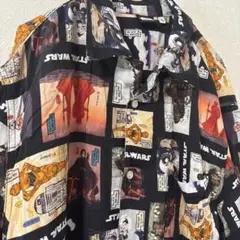star wars 総柄　和柄　半袖シャツ　かるた　古着　レーヨン　ムービー