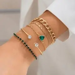 アクセサリー 【お買得】レディース ハート 金 ブレスレット チェーン セット