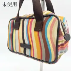 【未使用】ポールスミス ミニボストン レザー キャンバス マルチストライプ