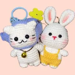 お魚にゃんこ&うさちゃん ２セット あみぐるみ　キーホルダー