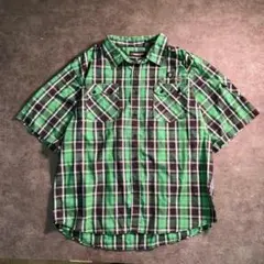 【ヴィンテージ】タータンチェック柄 半袖 古着usedSM14 シルエットシャツ