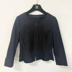 ANAYI アナイ ノーカラージャケット ジップアップ ネイビー ペプラム S