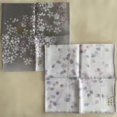 宇野千代桜の花柄 グレー ホワイト ハンカチ 2枚