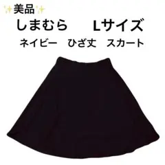 【美品】しまむら 紺 ひざ丈スカート Lサイズ ネイビー 台形 ウエストゴム