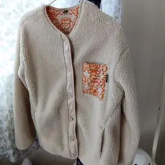 フリースジャケット クリーム色 オレンジポケット