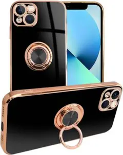 そ　iPhone 13 スマホケース スマホリング ブラック　ゴールド