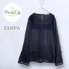 【ザンパ】アイレット刺繍長袖カットソー カットワーク インド製 ブラウス M