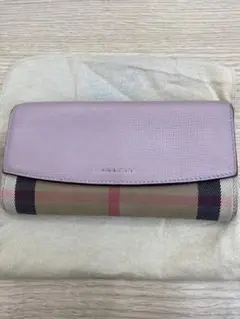 バーバリー 長財布 ハウスチェック×レザー ピンク系