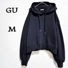 ジーユー【GU】裏起毛ブラックパーカー　ショート丈　スウェット　レディース　M