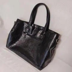 T.C.N❕黒のクロコダイル風トートバッグ❕上質感あり❕大きめサイズ❕