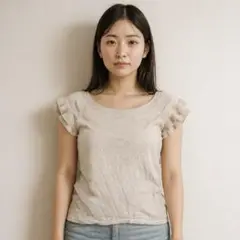 ✨️アンテイラー✨️半袖ニット 袖フリル ベージュ Lサイズ 半袖カットソー