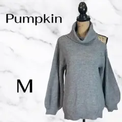 新品✨【pumpkin】肩出しタートルネックリブニットワンピース　グレー　M