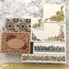 花柄木製スタンプセット