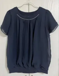TRUDEA ネイビー フリル付きシャツ