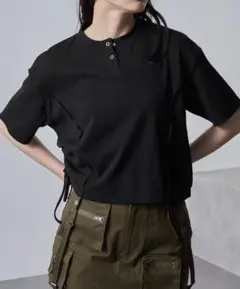 【nui nullu】サイドシャーリングリボンヘンリーネックリブTシャツ