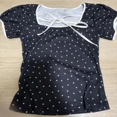 黒白ドット リボン付きTシャツ M