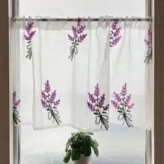 ラベンダー パープル系 カフェカーテン 1枚 幅100×丈55 刺繍 プレゼント