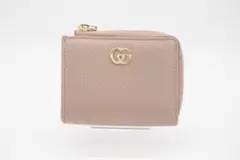 GUCCI L字ファスナーコインケース GGマーモント ピンクベージュ Aランク