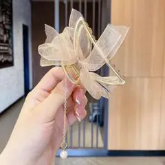 ヘアクリップ オーガンジー リボン ホワイト バンスクリップ ヘアアクセサリー