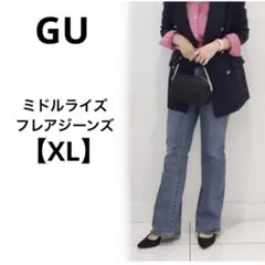 GU【XL】ミドルライズフレアジーンズ　デニム　ライトブルー　コットン　大きめ