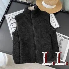 ベスト ジレ フリース ジップアップ フェイクファー 襟付き ふわふわ LL