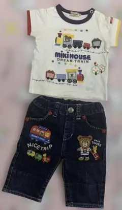 ミキハウス 豪華刺繍 デニムショートパンツ 半袖Tシャツ80プッチー　レア