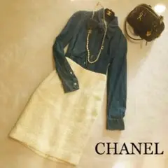 【14万円】CHANEL ツイード シェルロゴボタンスカート