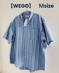 【WEGO】ストライプシャツ 半袖　ブルー　Ｍ