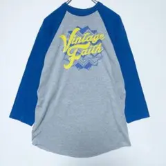 ラグラン袖 Tシャツ グレー×ブルー XL
