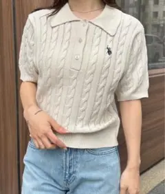 ニット 「U.S.POLO ASSN.」 半袖ケーブルポロニット