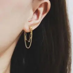2連チェーン ピアス 大人可愛い 揺れる ゴールド