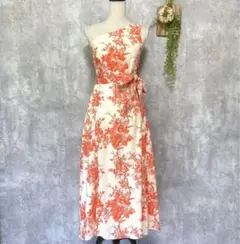 【ZARA】ノースリーブワンピース 花柄 フレア アシンメトリー レトロ M
