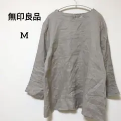8−3【無印良品】麻100%　リネンシャツ　プルオーバー　七分袖シャツ　ブラウス