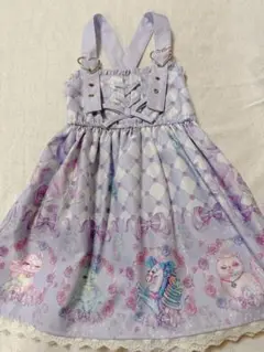 しまむら　エコネコさんコラボ　薄紫色のキャラクター柄ジャンバースカート