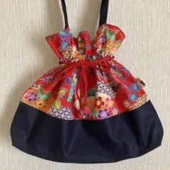ハンドメイド 巾着バッグ 紅型柄 和柄
