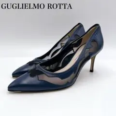 【美品】GUGLIELMO ROTTA パンプス レザー レース ネイビー 38